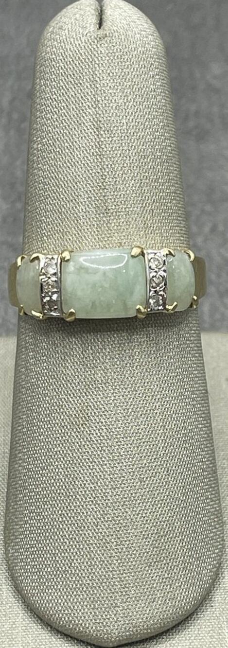 14K Yellow Two-Tone Rectangular Green Stones & Diamond Ring (27004)